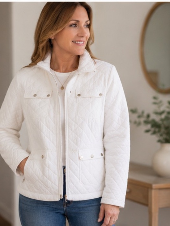 Talbots Jackets & Blazers - Talbots White Quilted Moto Jacket Lightweight Zip Front Women’s